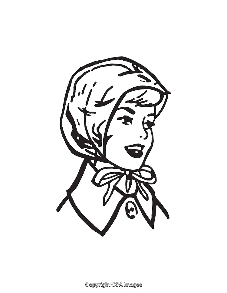 Vintage Line Art of a Woman Wearing a Bonnet and Collar