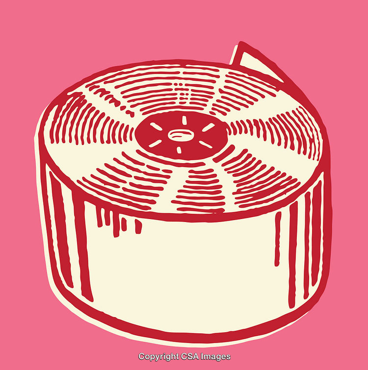 Colorful Line Art Illustration of a Reel Object on Pink Background