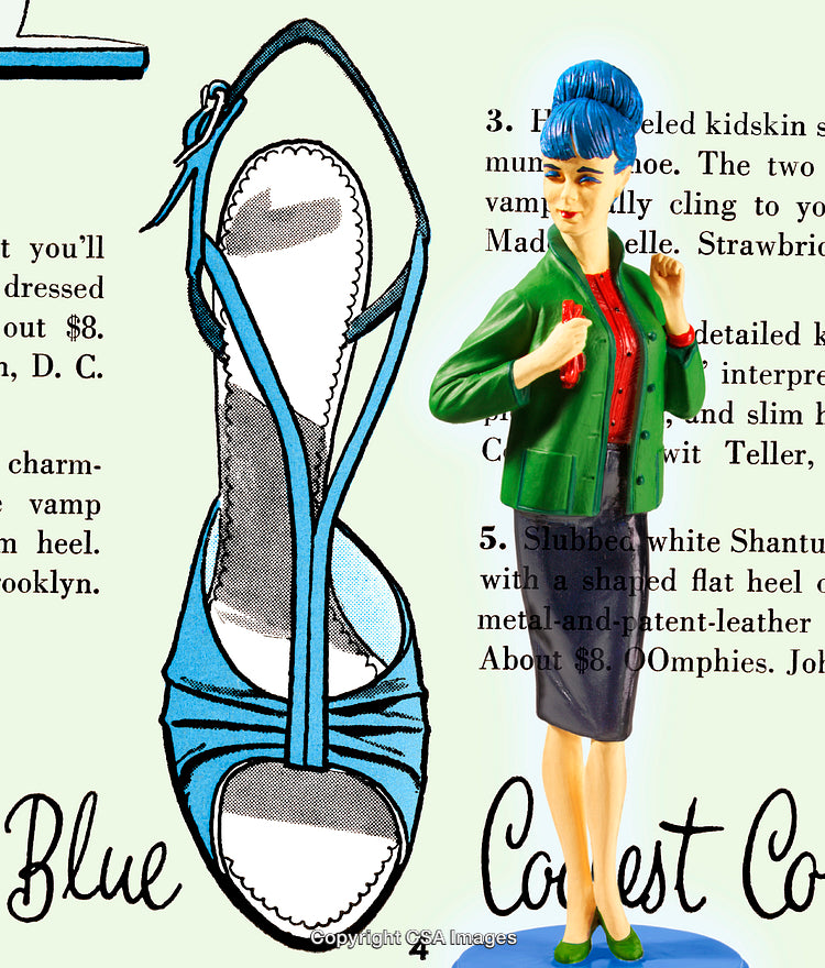 Vintage Style Figurine and Fashion Illustration Collage Art