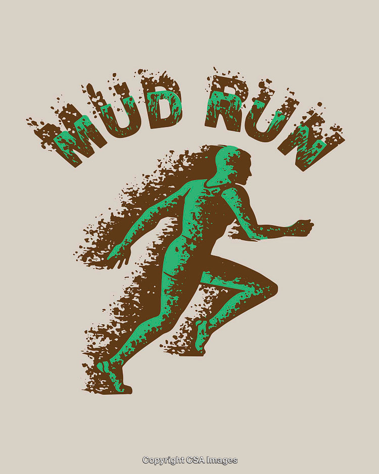 Illustration of a Runner in Mud with Text Design Element