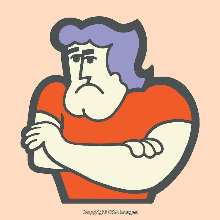 Colorful Illustration of a Pouting Character with Arms Crossed
