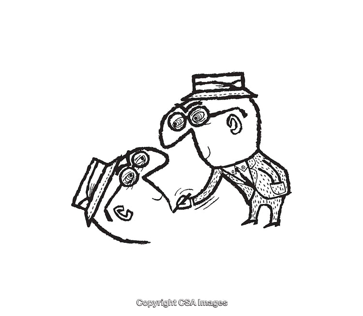 Black and White Line Art of Two Vintage Cartoon Characters Interacting
