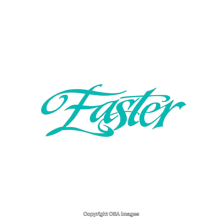 Elegant Calligraphy Word Art Featuring the Word 'Faster' in Teal
