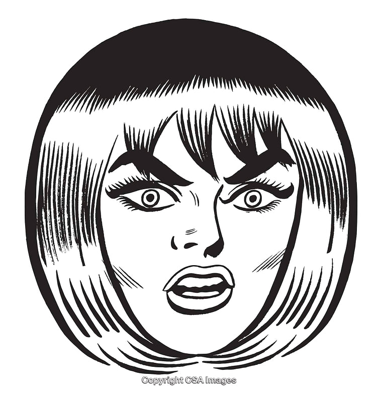 Retro Comic Style Angry Woman Expression in Black and White