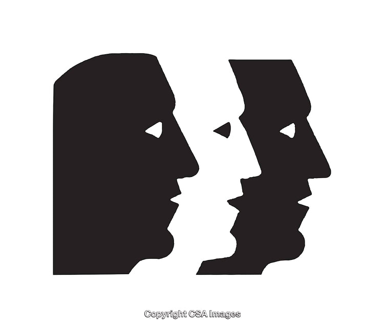 Minimalistic Black and White Icon of Three Human Profiles in Sequence
