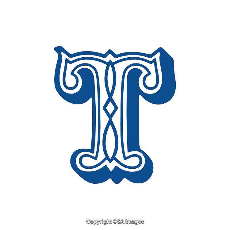 Ornate Blue Letter T with Intricate Decorative Pattern