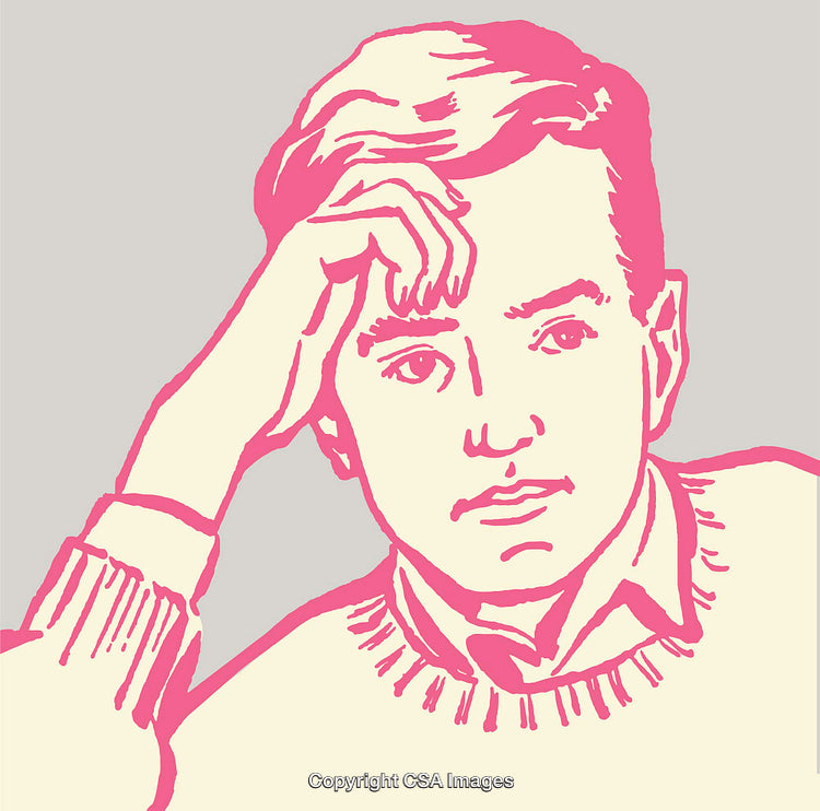 Contemplative Line Art Illustration of a Man Resting His Head on His Hand