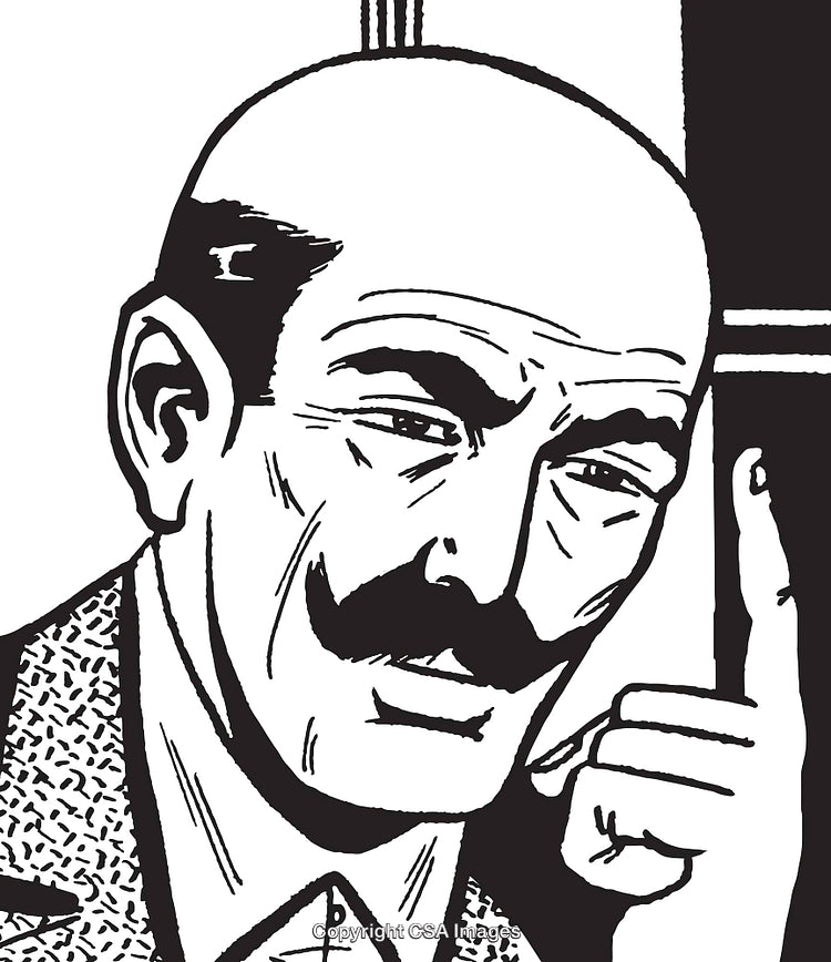 Black And White Illustration of Contemplative Man With Mustache