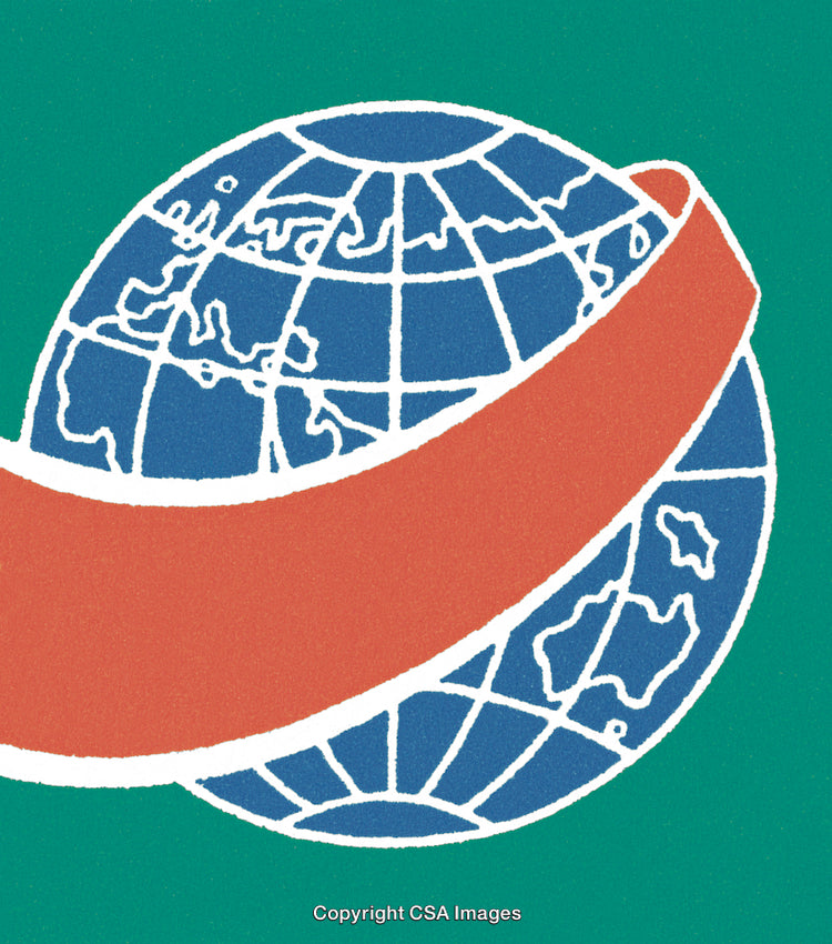 Abstract Illustration of Globe with Red Ribbon Symbolizing Global Unity