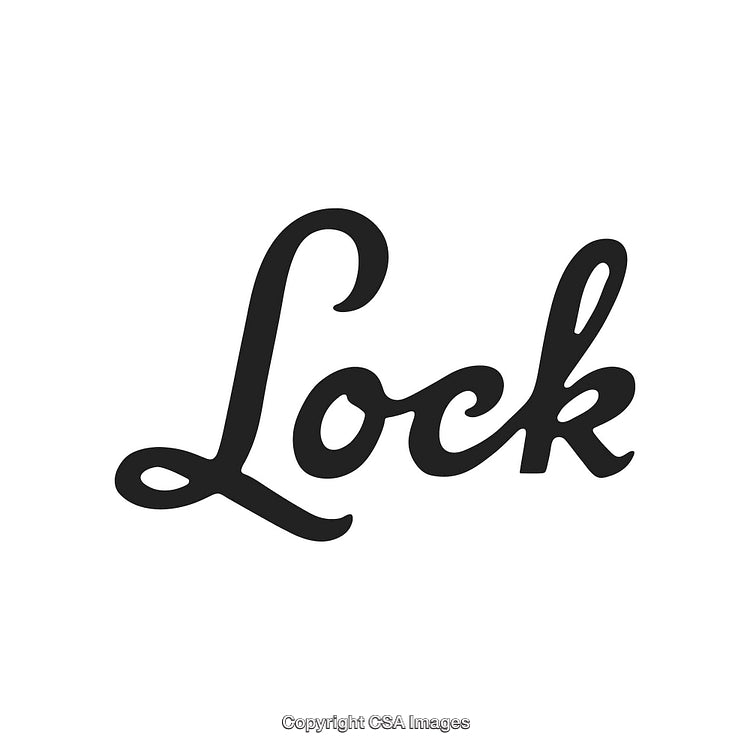 Elegant Black Script Typography of Word 'Lock' on White Background