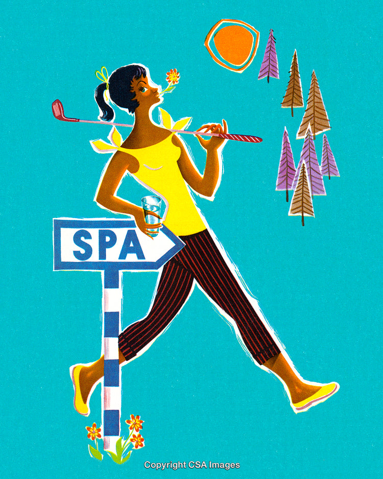 Illustration of a Woman Heading to Spa Relaxation Outdoors