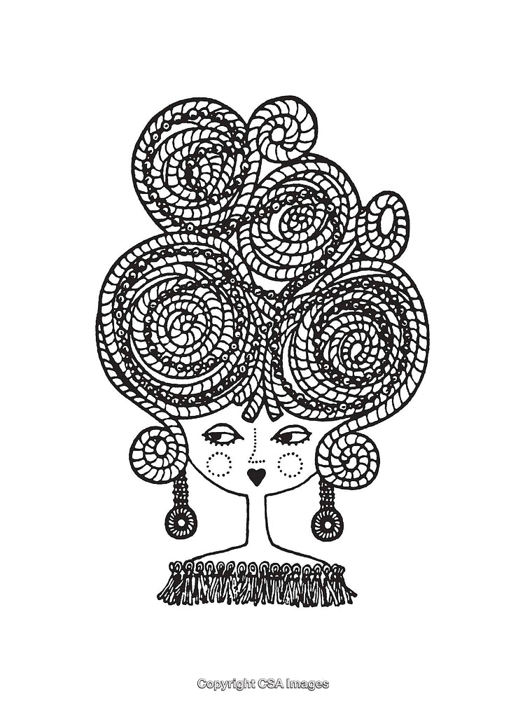 Intricate Black and White Line Art Portrait with Swirling Patterns