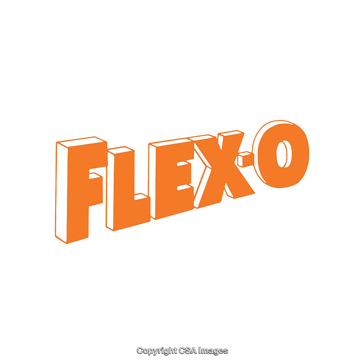 Bold Orange 3D Text 'FLEX-O' on White Background