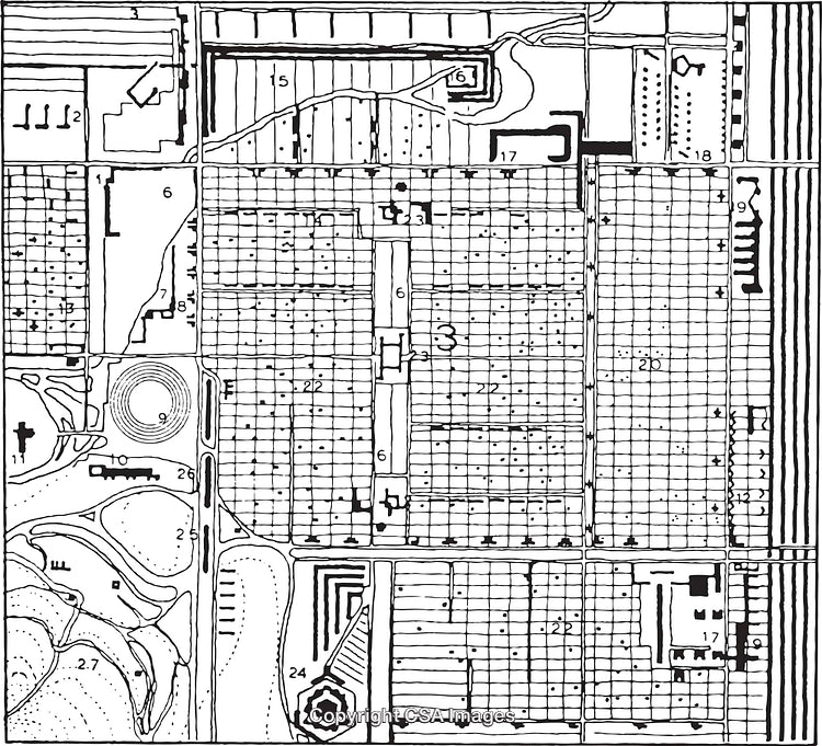 Black and White Illustrated City Map with Abstract Patterns and Details