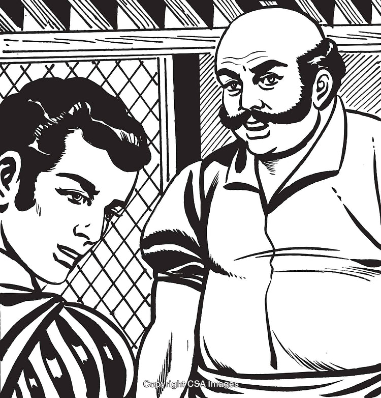 Vintage Comic Art of Two Characters Engaged in a Dynamic Interaction