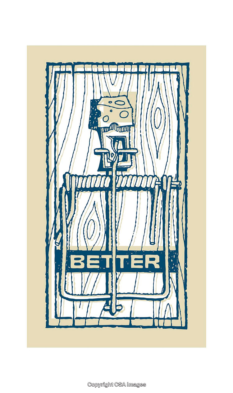 Illustrative Mousetrap Design with Cheese and Motivational Text
