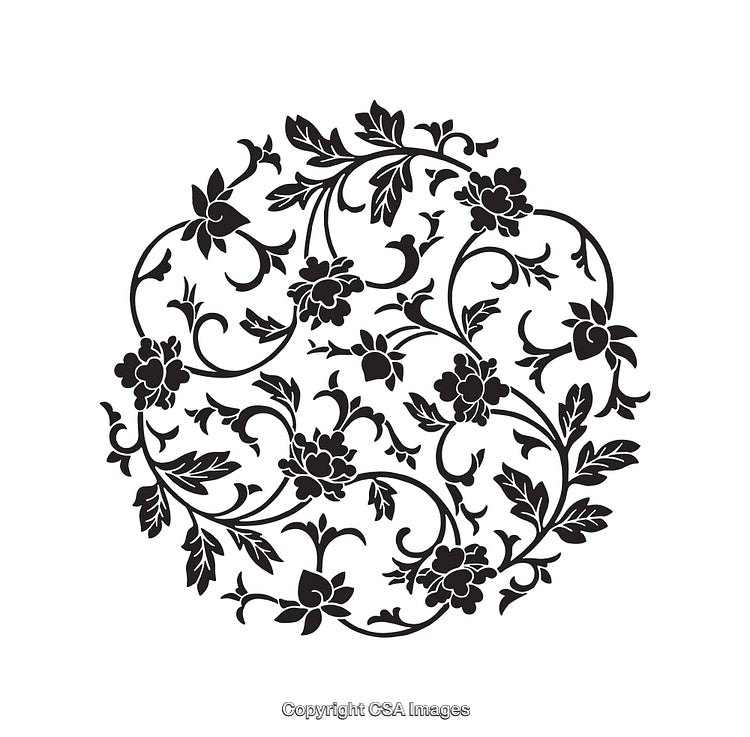 Circular Black and White Floral Pattern Decorative Design Illustration
