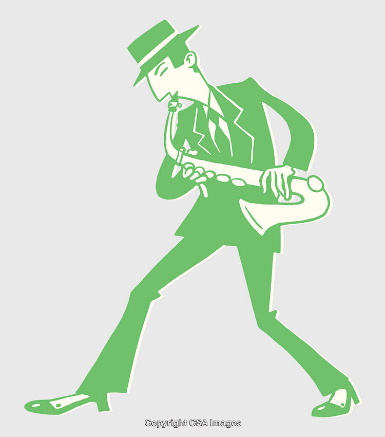 Illustration of a Stylish Musician Playing the Saxophone in Green Tones