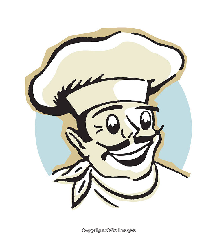 Smiling Cartoon Chef Illustration with Classic White Hat and Mustache