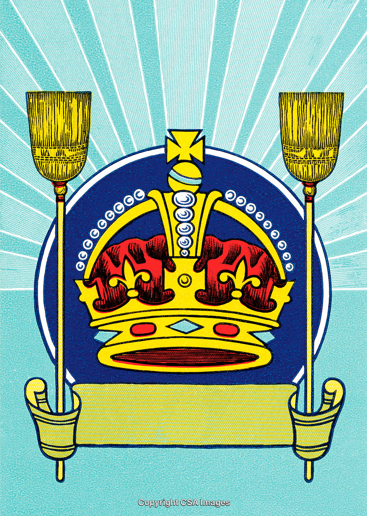 Crown Illustration with Brooms and Radiant Background Design