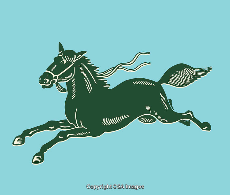 Stylized Green Horse Illustration on a Blue Background