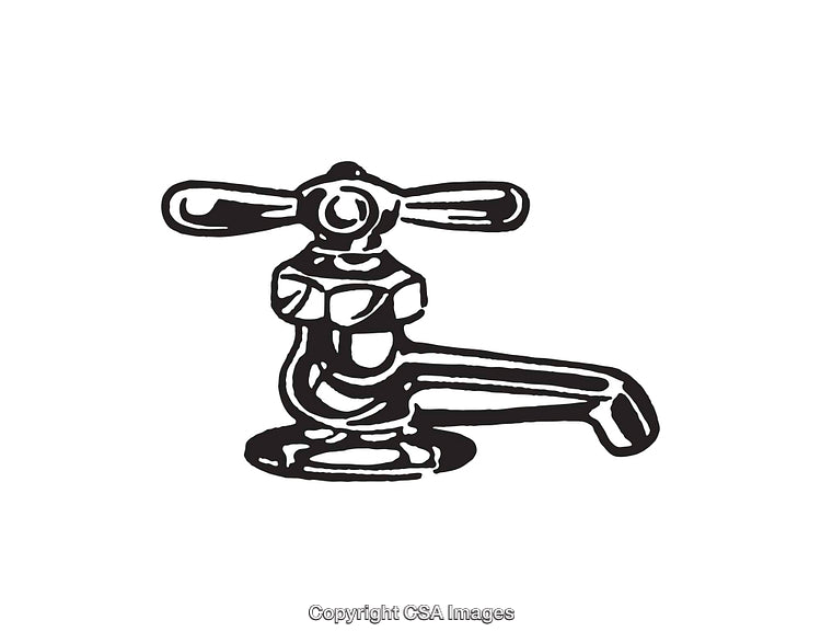 Vintage Black and White Faucet Line Drawing Illustration