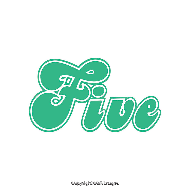 Stylized Green Word Art Displaying "Five" on a White Background