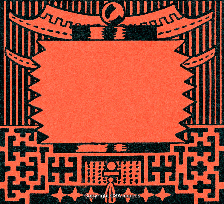 Ornate Eastern-Inspired Red and Black Geometric Design Illustration