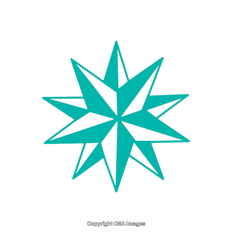 Abstract Eight-Point Star Shape in Teal Color on White Background