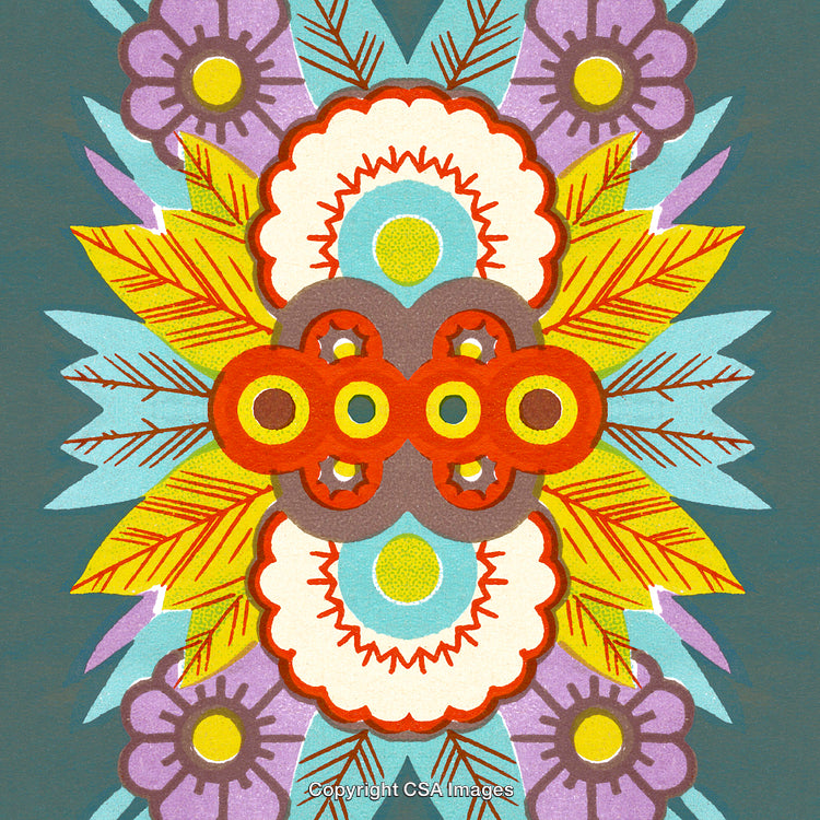 Colorful Floral Pattern With Symmetrical Design and Vibrant Abstract Shapes