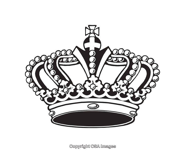 Black And White Elegant Crown Illustration with Intricate Line Art Details