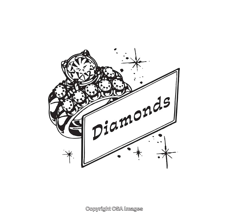 Black And White Illustrated Diamond Ring With Decorative Elements