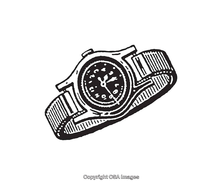 Vintage Line Art Illustration of a Wristwatch with Detailed Design