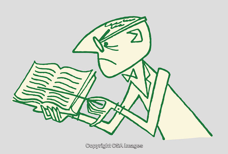 Color Line Art Illustration of a Serious Person Reading a Book