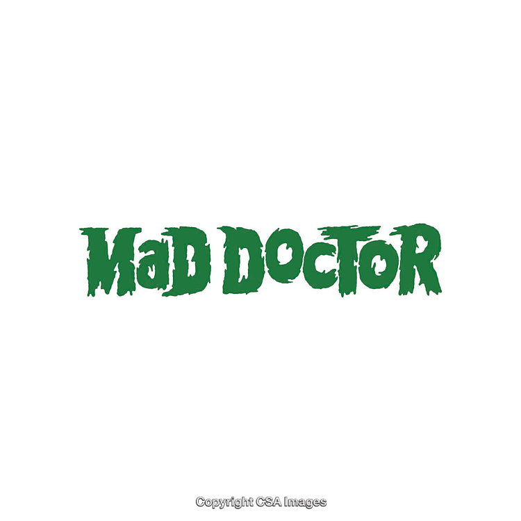 Green Text Graphic Featuring Stylized 'Mad Doctor' Lettering in Bold Font