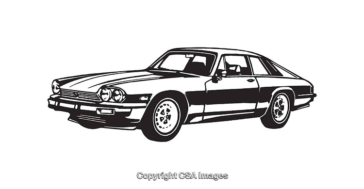 Vintage Car in Black and White Line Art Illustration