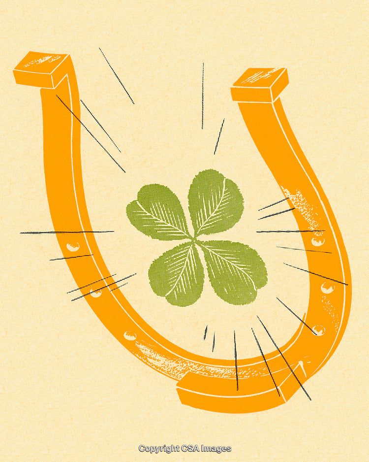 Golden Horseshoe and Green Four-Leaf Clover Symbol of Good Fortune