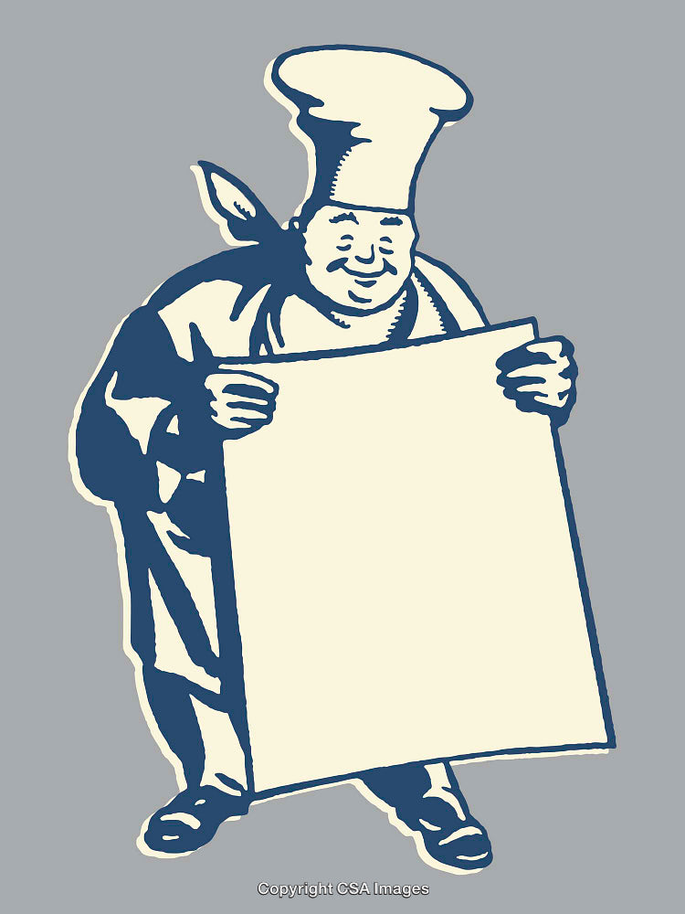 Illustration of a Chef Holding a Blank Sign for Custom Message