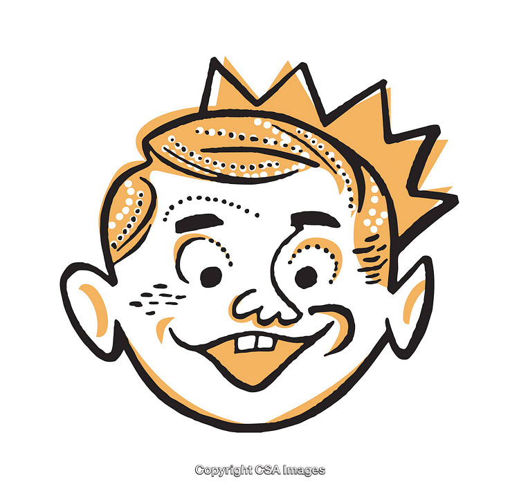 Illustrated Cartoon Face with Crown in Playful Style