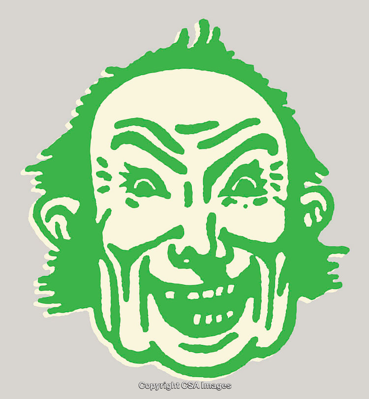 Green and White Artistic Illustration of an Expressive Smiling Face