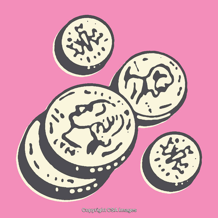 Pink Background Featuring Illustrated Coins in Artistic Style