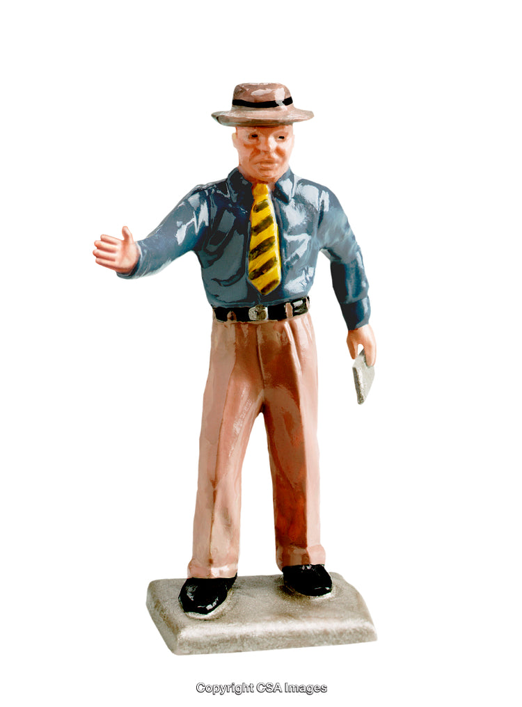 Vintage Figurine of a Gentleman in Bright Attire on White Background