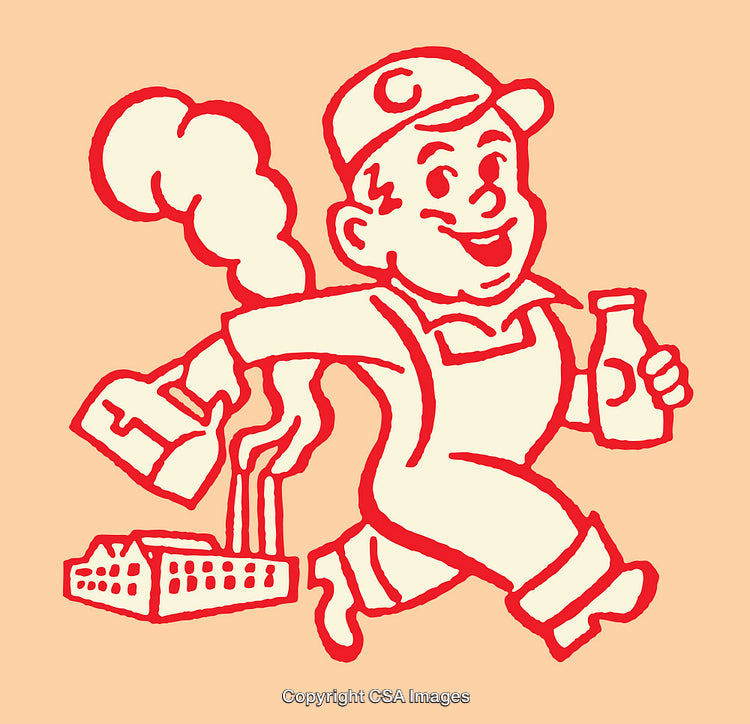 Retro Illustration of a Joyful Worker Carrying Items in Red Line Art