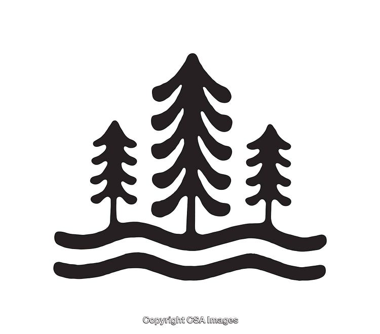 Stylized Black and White Pine Trees with Wavy Ground Lines