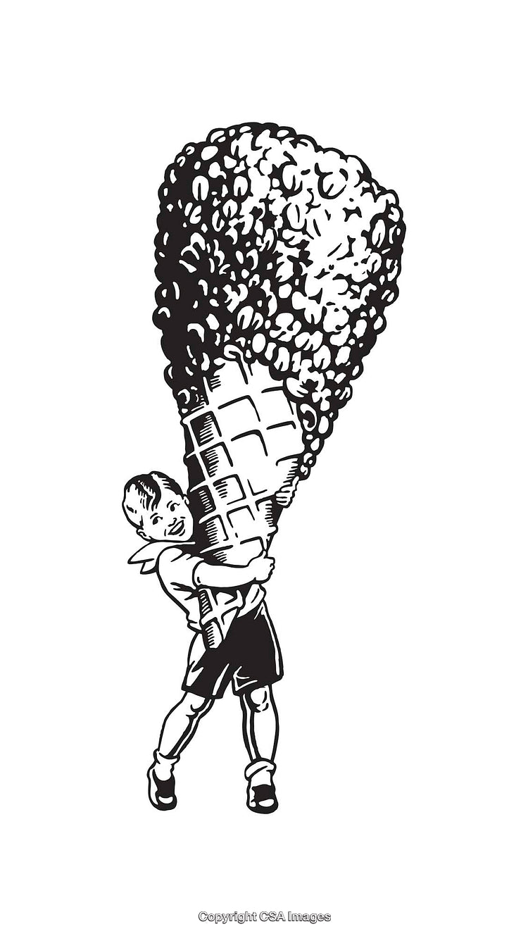 Retro Illustration of a Child Holding a Giant Ice Cream Cone