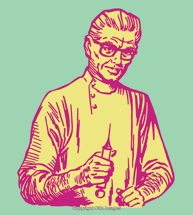 Colorful Line Art Illustration of a Doctor Holding a Syringe
