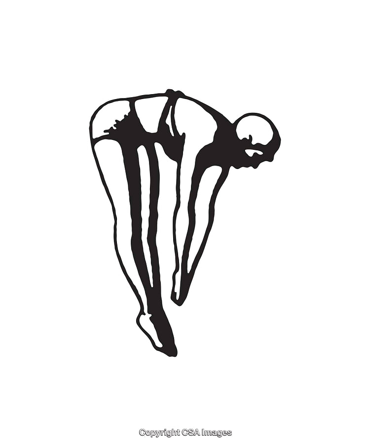 Minimalistic Black and White Line Art of a Diver Mid-Jump