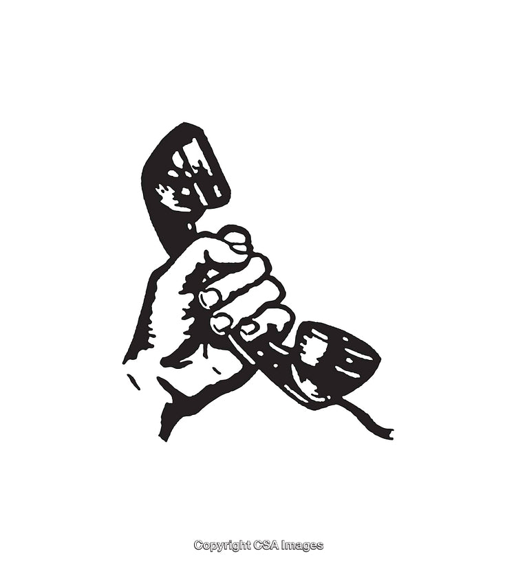 Black And White Vintage Hand Holding A Retro Telephone Line Art