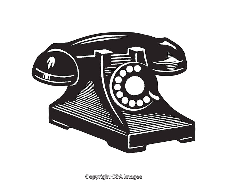 Vintage Black and White Rotary Telephone Illustration