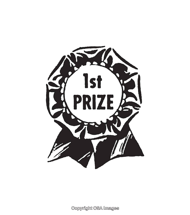 Vintage Line Art Illustration of 1st Prize Winner Badge